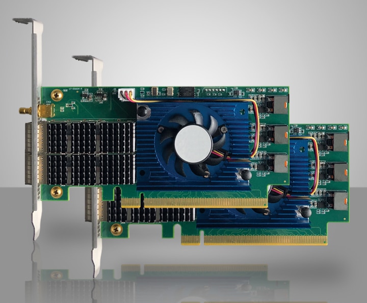 Zeus Network Interface Cards are QFP28 single or dual port cards to support 100GigE camera systems.