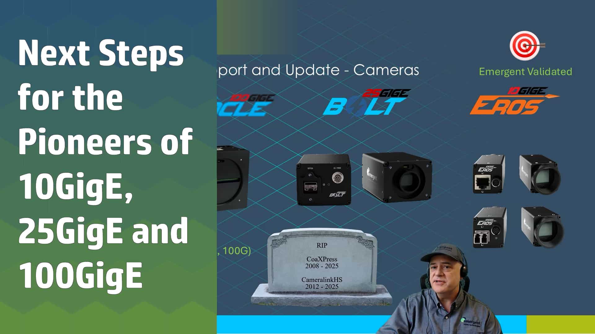 Describes evolving technologies in 10GigE, 25GigE and 100GigE area scan and line scan cameras. Also focuses on GPU Direct image processing.